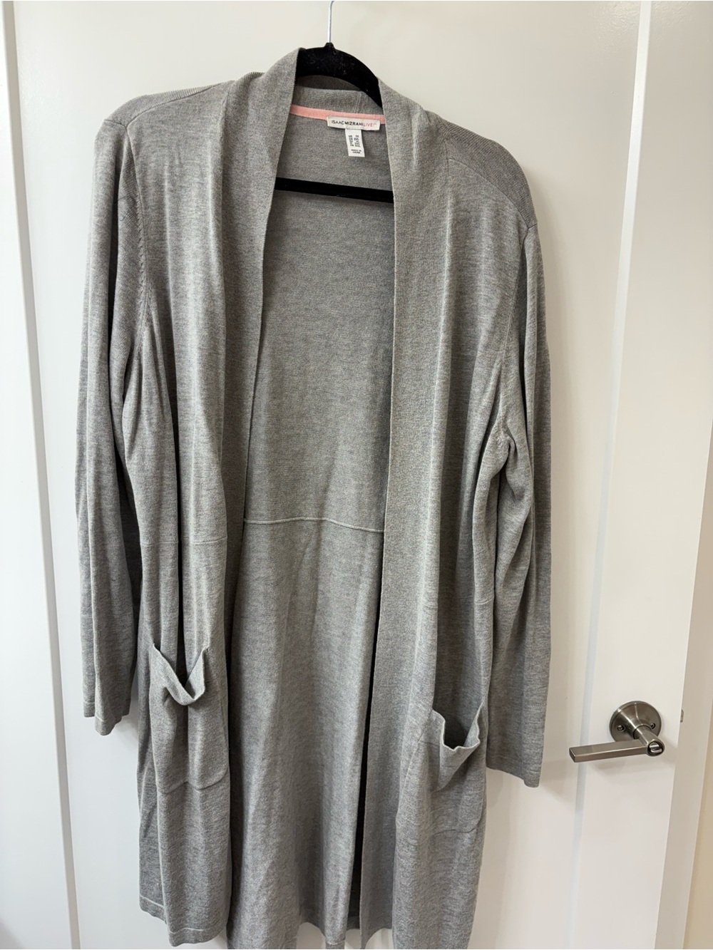 Isaac Mizrahi Live! Grey Open Front Long Cardigan with Pockets SZ 1X